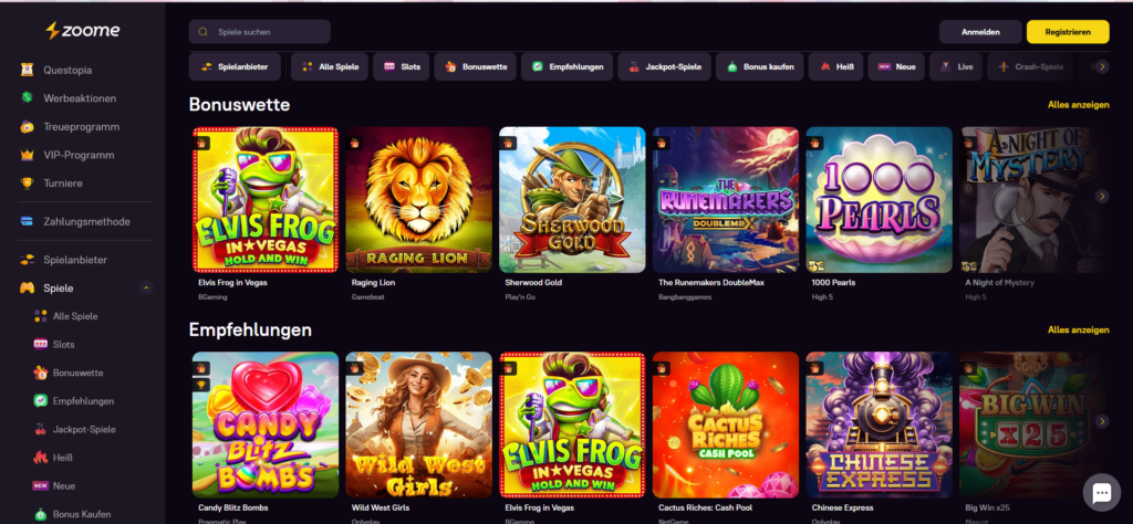 Zoome Casino Startseite